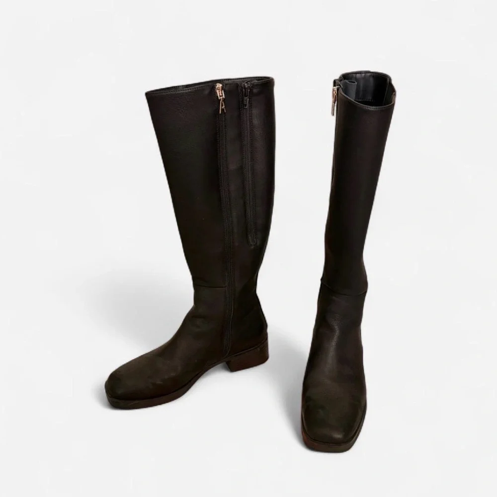 Aerosoles Adjustable Wide Calf Black Knee High Boots, Square Toe